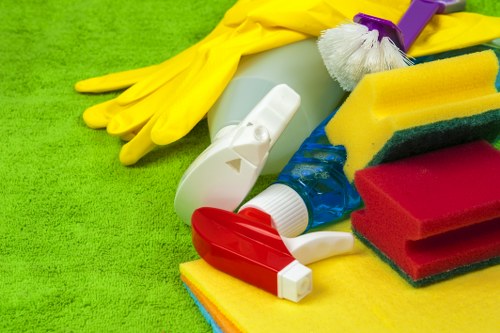 Cleaner assessing a workspace for potential hazards
